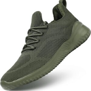 Olive Green Knit Mesh Lace-Up Athletic Training Sneakers