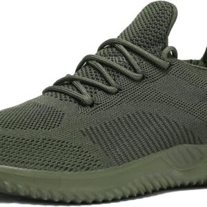 Alternative view of Olive Green Knit Mesh Lace-Up Athletic Training Sneakers