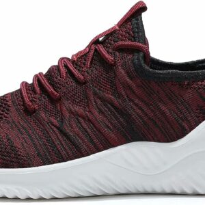 Alternative view of Red Knit Slip-On Walking Shoes with White Sole