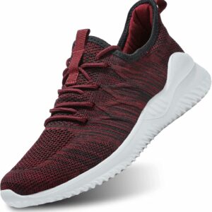 Red Knit Slip-On Walking Shoes with White Sole